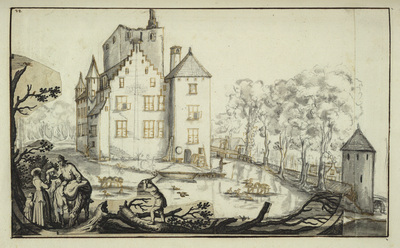 135429 Gezicht op het omgrachte kasteel Den Ham bij Vleuten uit het oosten.N.B. De gemeente Vleuten is per 1 januari ...